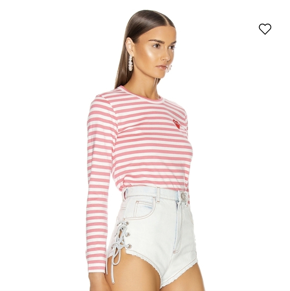 Comme Des Garcons Play Bright Stripe Long Sleeve T-shirt Pink Small NWOT - Picture 2 of 11